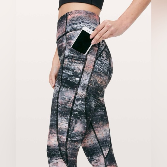 Lululemon Time To Sweat Crop 23” Leggings Azurite Poppy Coral Multi Sz 6 Rare - Picture 5 of 11